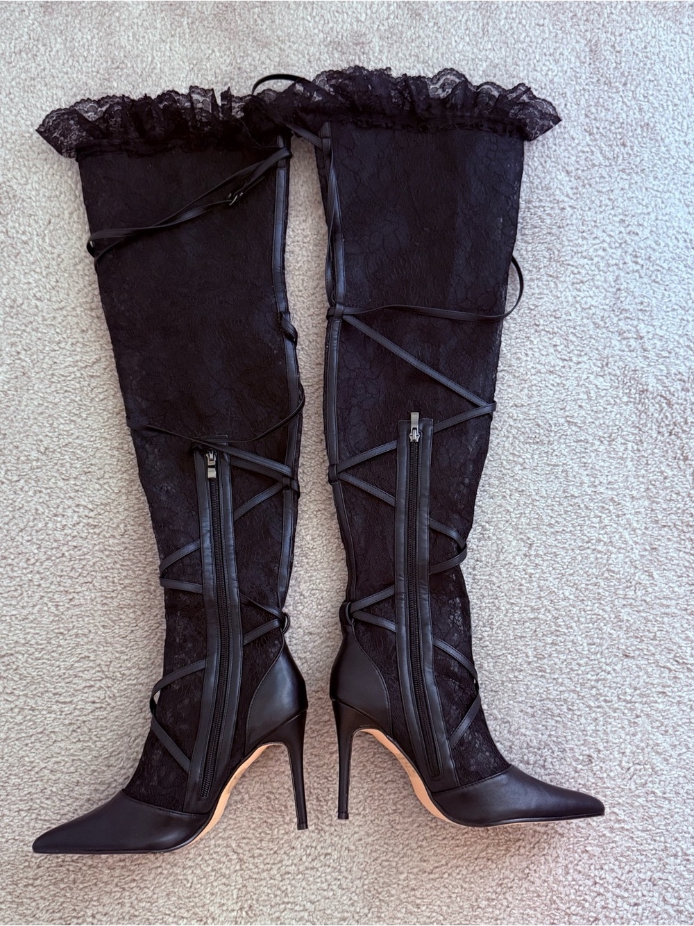 Lemonade dark romantic whimsigoth lace thigh high boots Black pointed toe - Picture 7 of 9